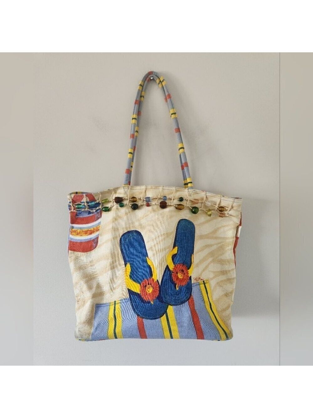 PAUL BRENT | Hand painted canvas Portofino BEACH BAG sandals TOTE